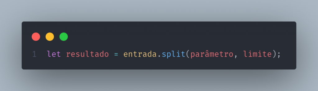 Sintaxe do JavaScript Split. let resultado = entrada.split(parâmetro, limite)